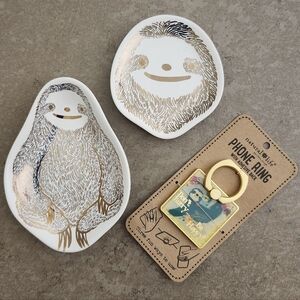 Natural Life Sloth Phone Ring & Ceramic Sloth Jewelry Trinket Dish Tray